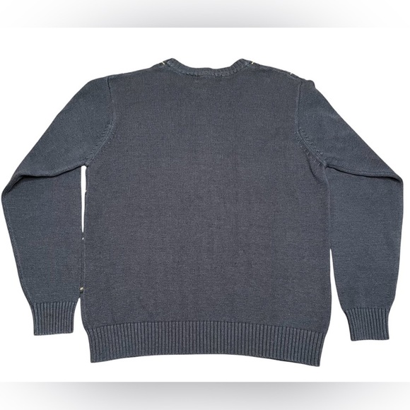 Oscar de la Renta Blue/Yellow/White Windowpane Front Crewneck Sweater Size L - Picture 3 of 6